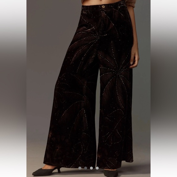 Anthropologie X Farm Rio Velvet Wide Leg Printed Pant NWT